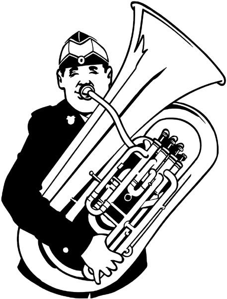 Man playing tuba vinyl sticker. Customize on line. Music 061-0238